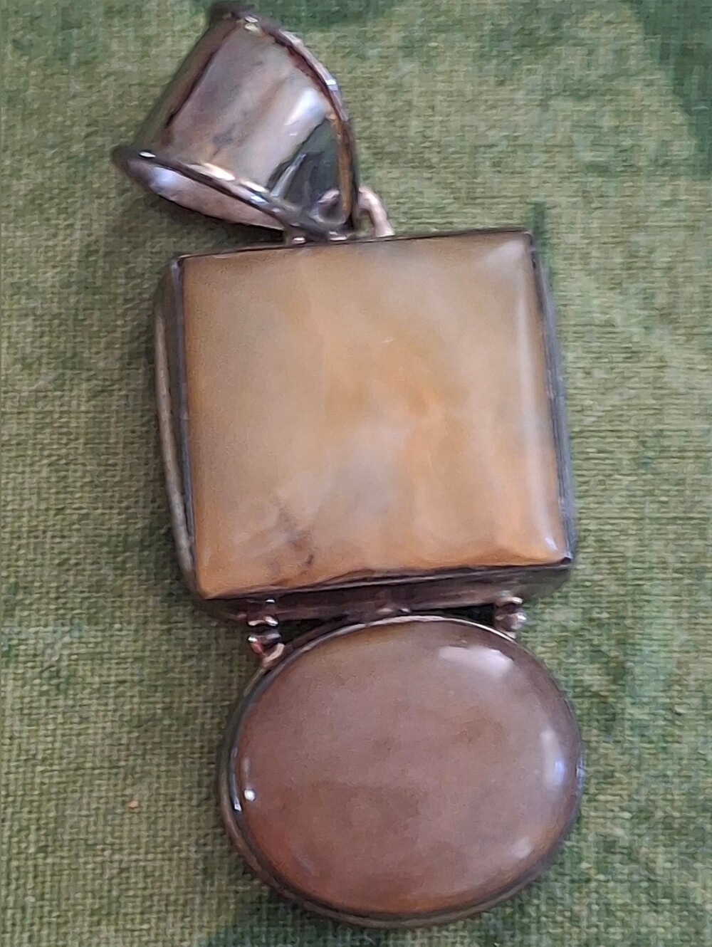 Sterling Silver Pendant with Brown Agate Double Stone